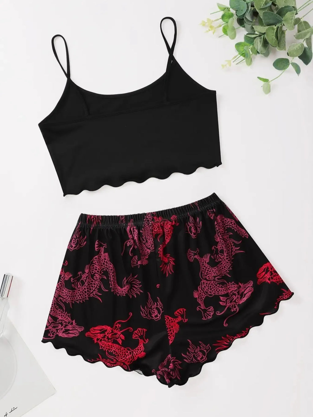 ITGIRLSOCIETY Sexy Dragon Print Halter Top & Shorts Pajama Set
