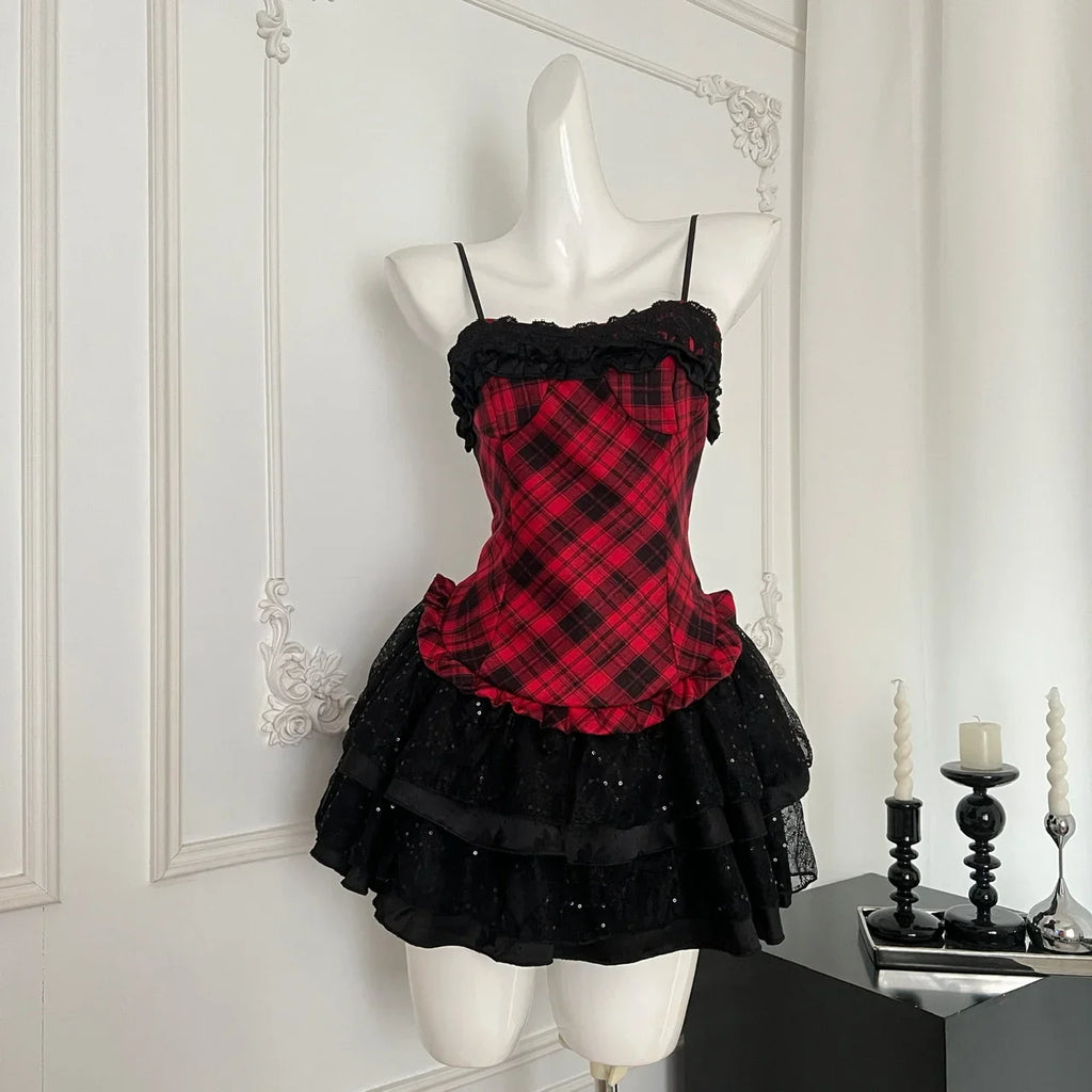 ITGIRLSOCIETY Y2K Coat & Plaid Dress Set