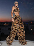 Weird Puss Furry Leopard Print 2-Piece Set Women Punk Style Hottie Sleeveless Crop Vest+Wide Pants Trend Matching Street Suits