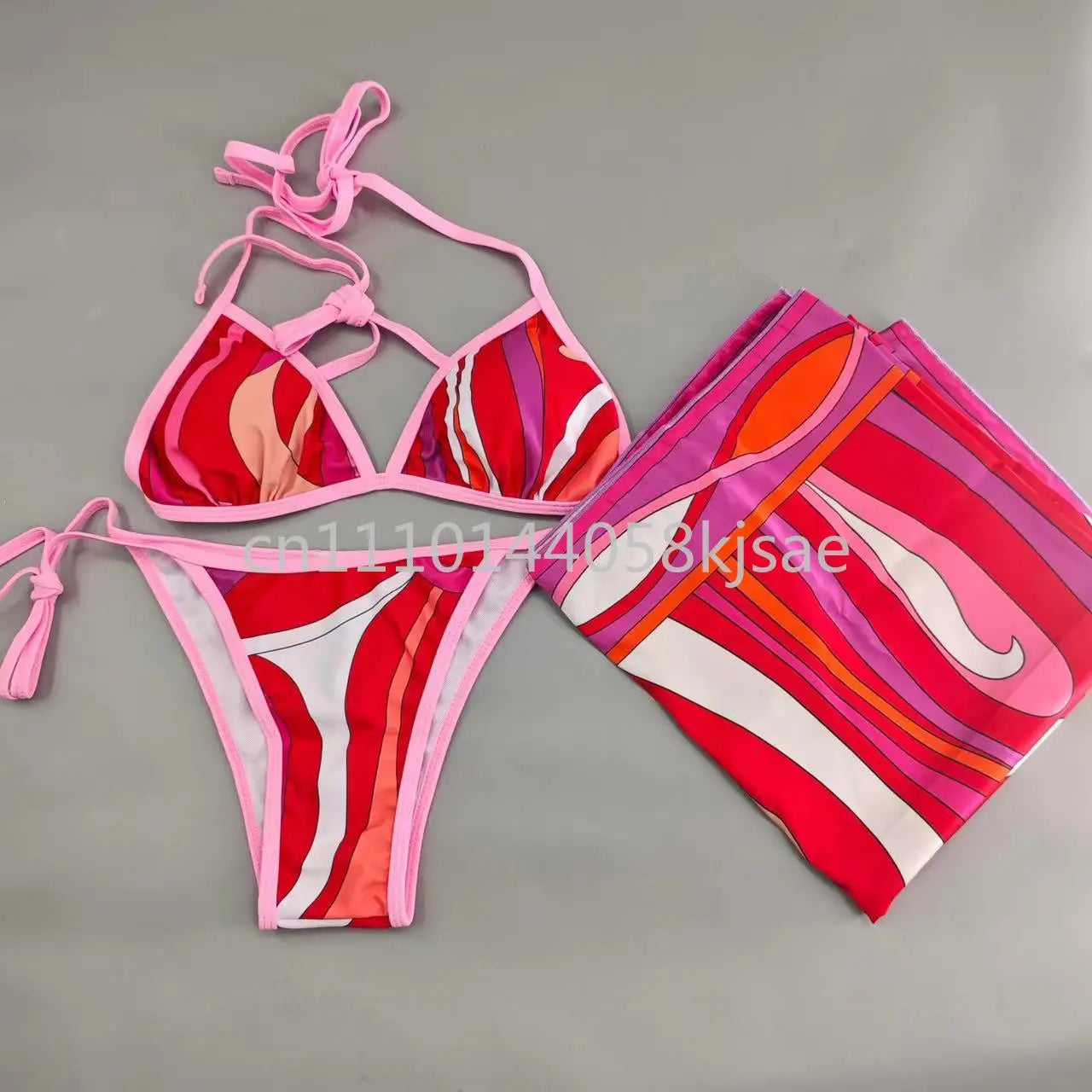 Classic Design Women's Red Bikini Sets Fashion Brand Lady Beachwear Headband Swimsuits Swimwear