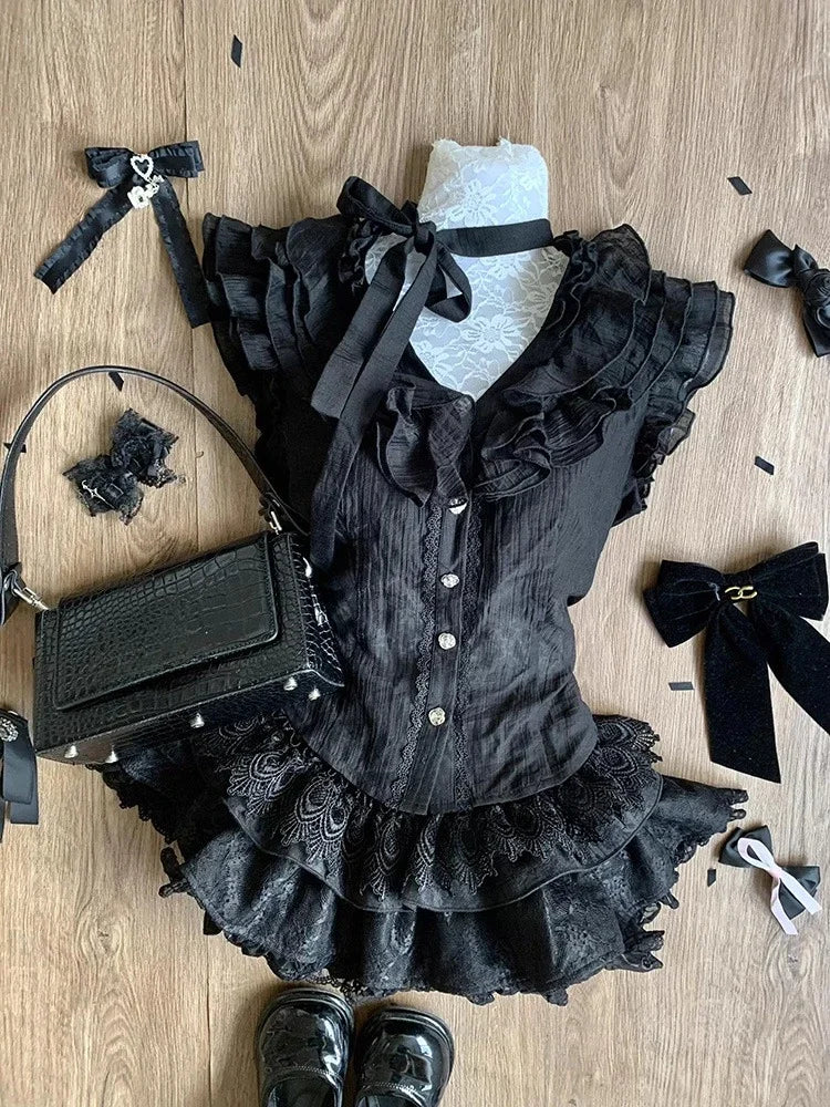 ITGIRLSOCIETY Pleated Mini Skirt 3-Piece Set