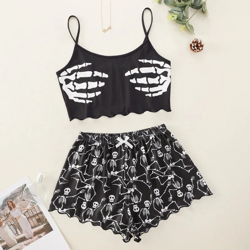 ITGIRLSOCIETY Skull Print 2-Piece Pajama Set