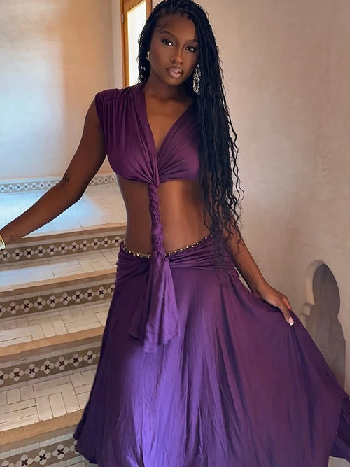 ITGIRLSOCIETY Asymmetric Backless Patchwork Maxi Dress