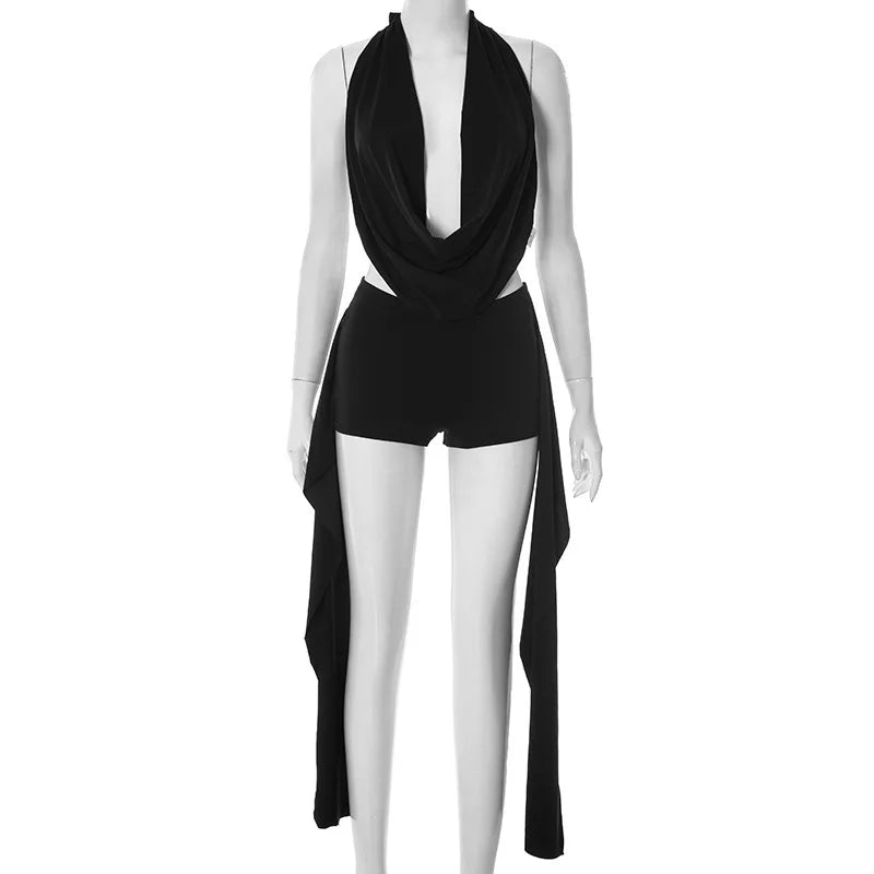 ITGIRLSOCIETY Halter Backless Crop Top & Shorts Set
