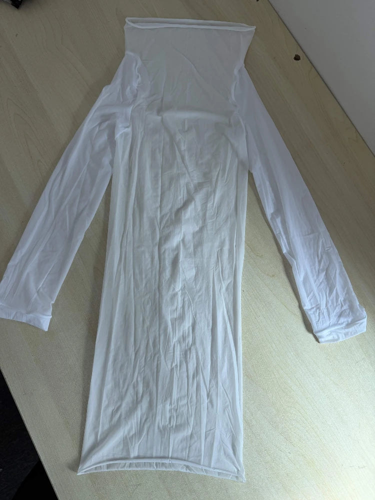 Joskaa Transparent Stretch Seamless Shiny Lingerie Dress Long Sleeve Tight Bodycon Pencil Skirt Nightwear Ntimate Night Dress
