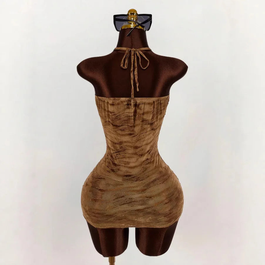 American Personalized Fashion Retro Short Hip Skirt Niche Sexy Backless Sleeveless Design Halter Dress for Women Hot girl sexy