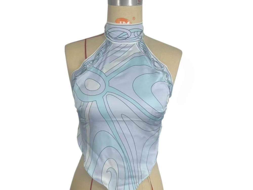 ITGIRLSOCIETY Halter Backless Top & Capri Pants Two Piece Set