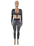 STYLISH LADY Cartoon Letter Printed Mesh 2 Piece Set Women Long Sleeve Crop Top and Skinny Pant Sets 2025 Sexy Club Party Outfit