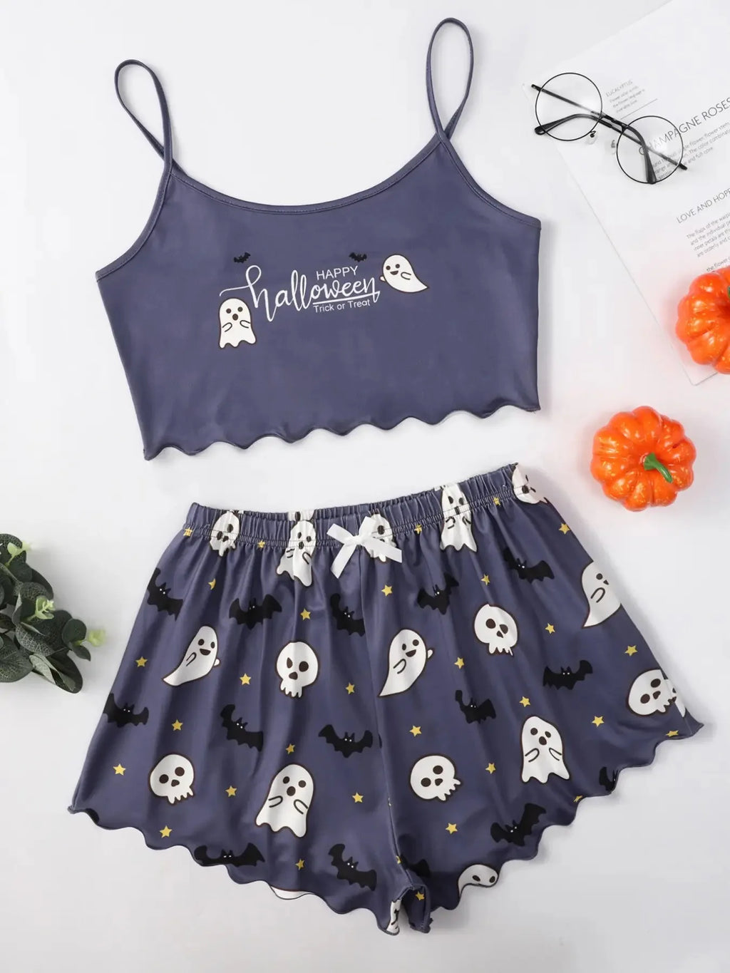 ITGIRLSOCIETY Halloween Pumpkin Print Pajama Set