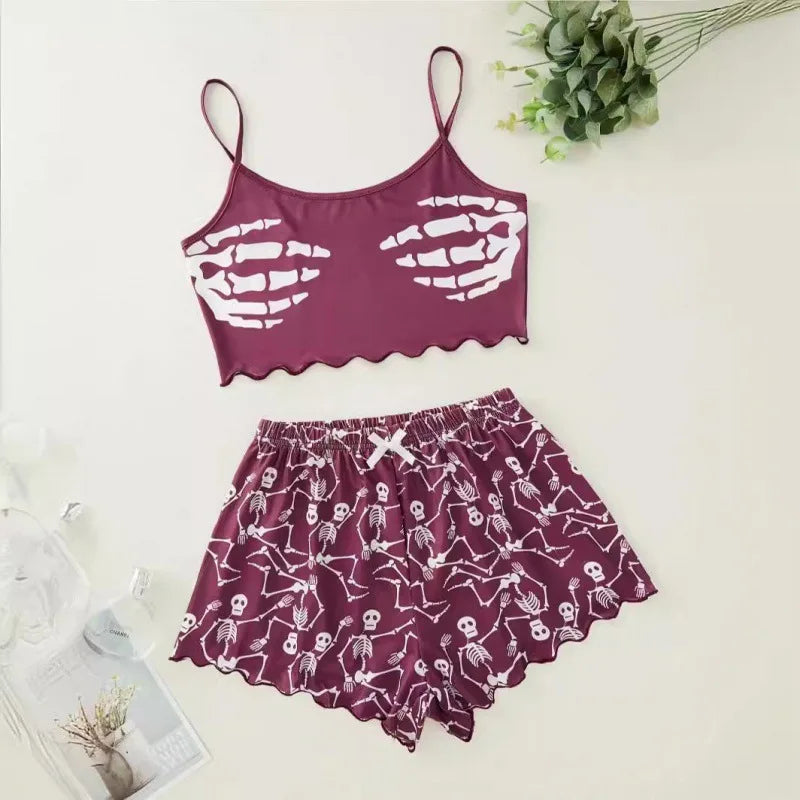 ITGIRLSOCIETY Skull Print 2-Piece Pajama Set