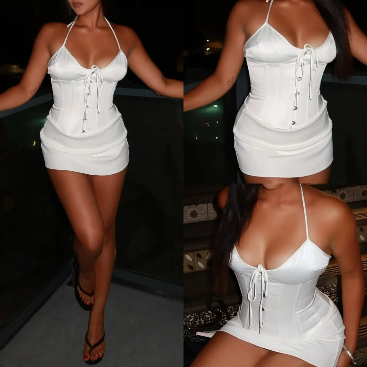 ITGIRLSOCIETY White Satin Corset & Bodycon Skirt Set