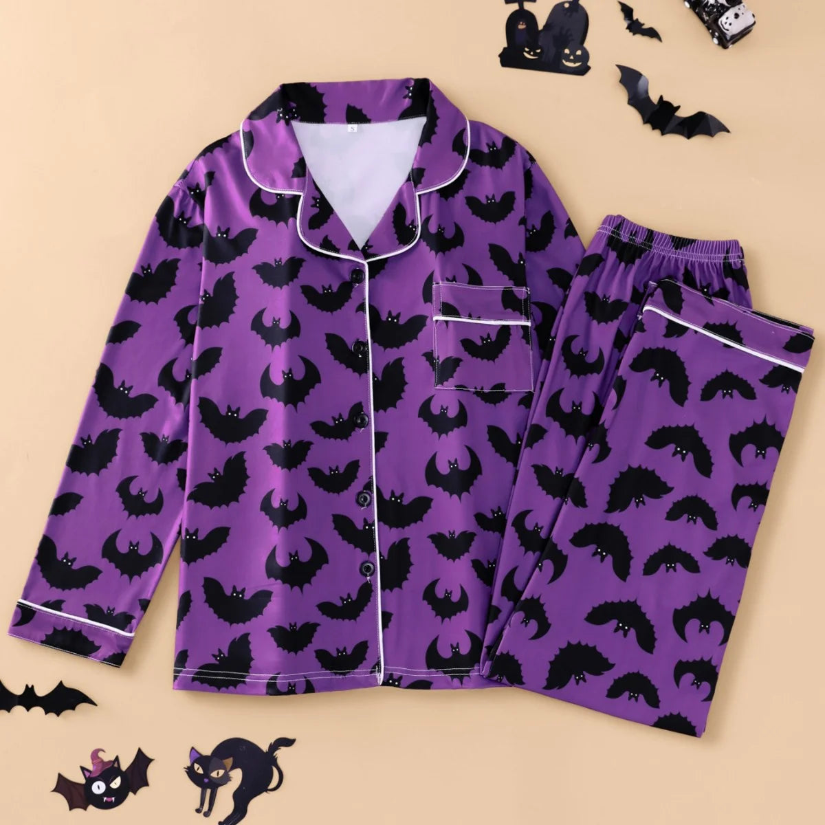 ITGIRLSOCIETY Halloween Print Long Sleeve Pajama Set