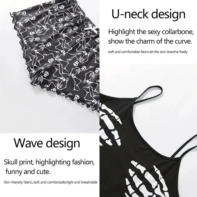 ITGIRLSOCIETY Skull Print 2-Piece Pajama Set