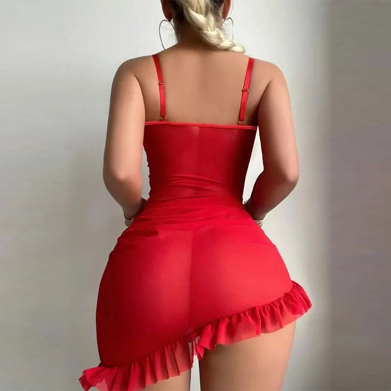 Women Fashion Lace Transparent Mini Dress Sexy Sling Bag Hip Dress Summer Sleeveless Dress  Holiday Party Women's Gift