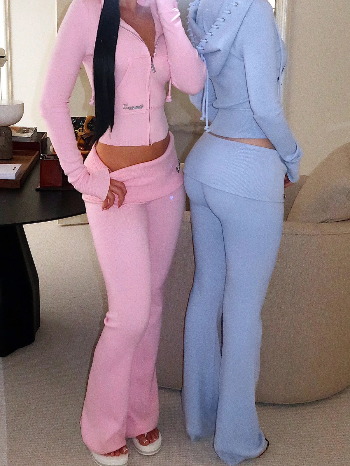 ITGIRLSOCIETY Y2K Slim Zip Hoodie & Sports Pants Tracksuit Set