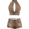 ITGIRLSOCIETY Serpentine Print Halter Top & Shorts Set