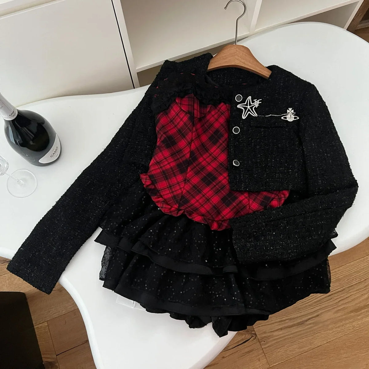 ITGIRLSOCIETY Y2K Coat & Plaid Dress Set