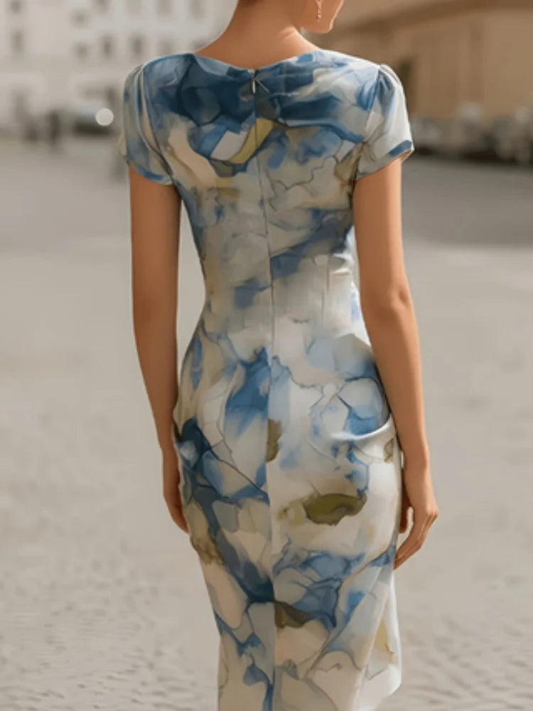 ITGIRLSOCIETY Elegant Off-the-Shoulder Printed Midi Dress
