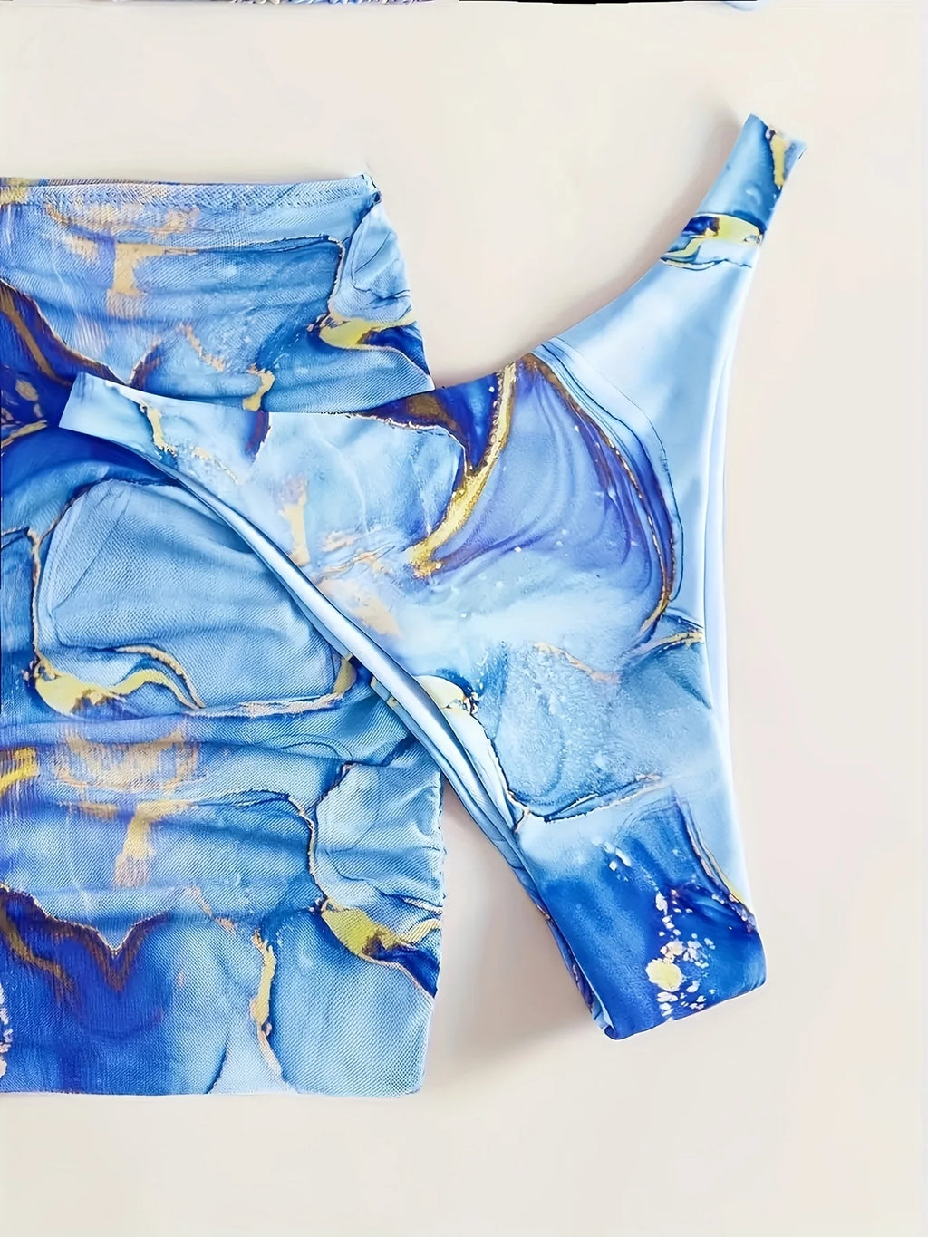 Summer European & American Marble Print | Women's Bikini + Cover-Up Skirt Set, Luxury Chic Style, Summer Yacht Club Gathering Ou