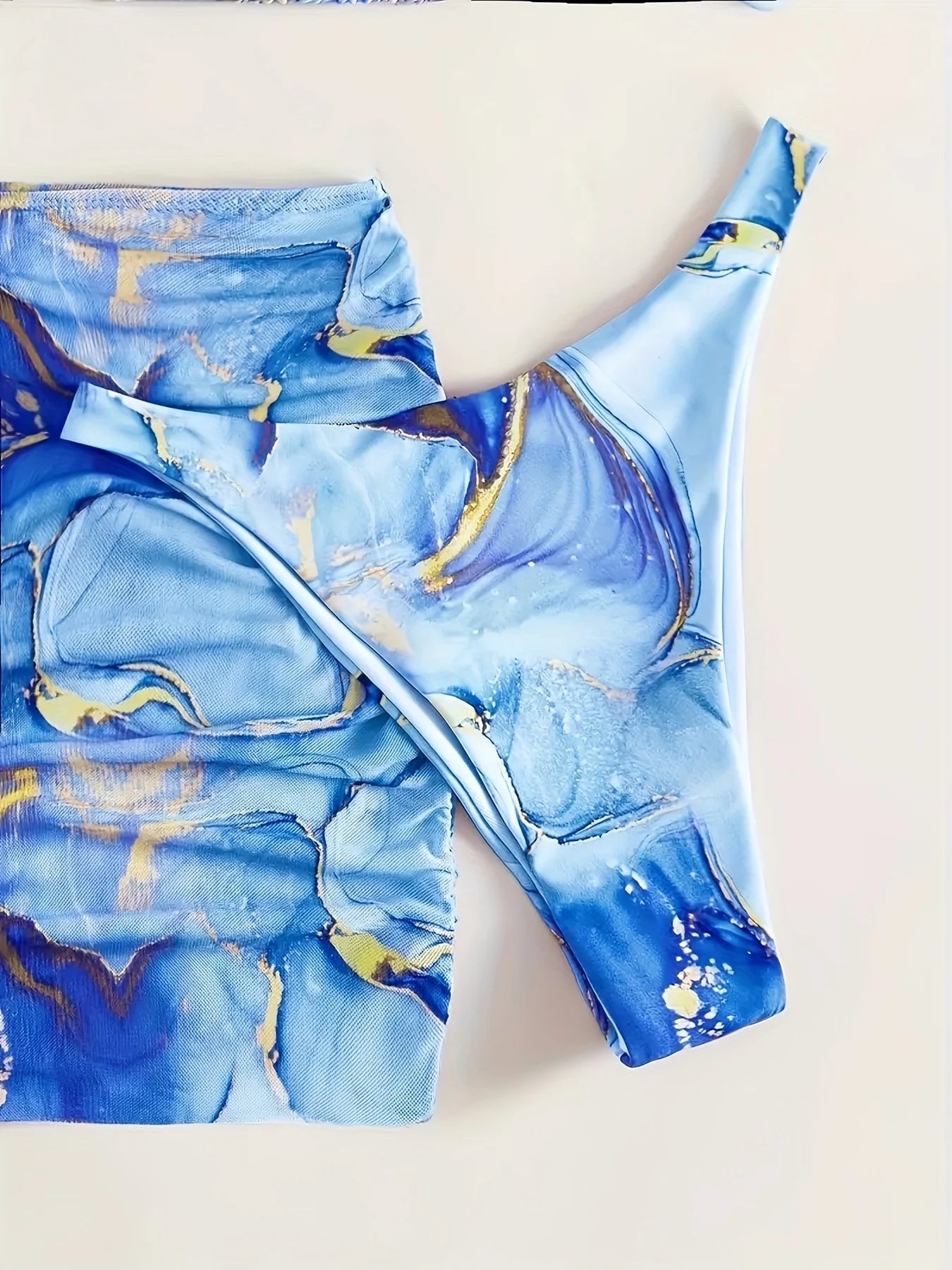 Summer European & American Marble Print | Women's Bikini + Cover-Up Skirt Set, Luxury Chic Style, Summer Yacht Club Gathering Ou