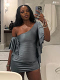 ITGIRLSOCIETY Off-Shoulder Flare Mini Dress
