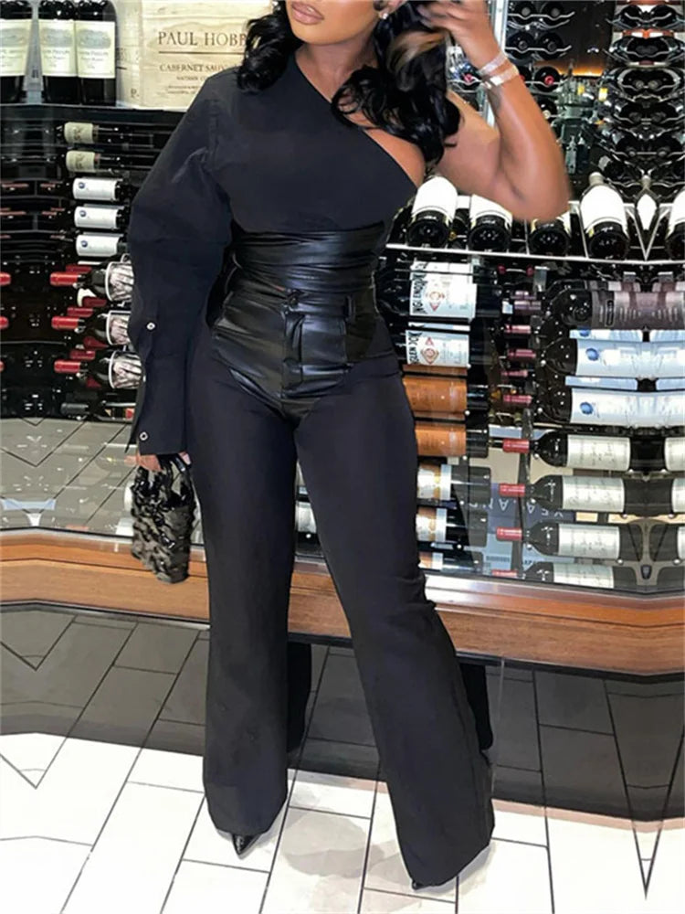 ITGIRLSOCIETY Black Bodycon Top & Pants Set