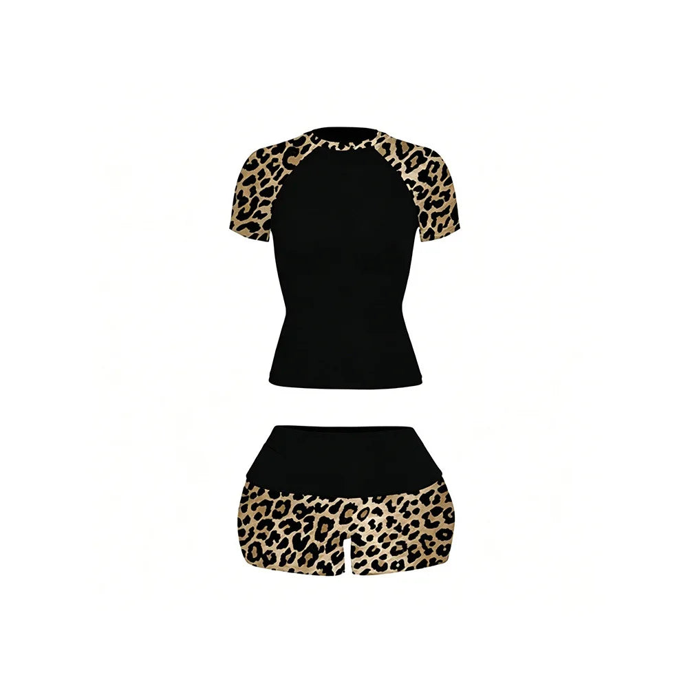 ITGIRLSOCIETY Y2K Leopard Patchwork Crop & Shorts Set