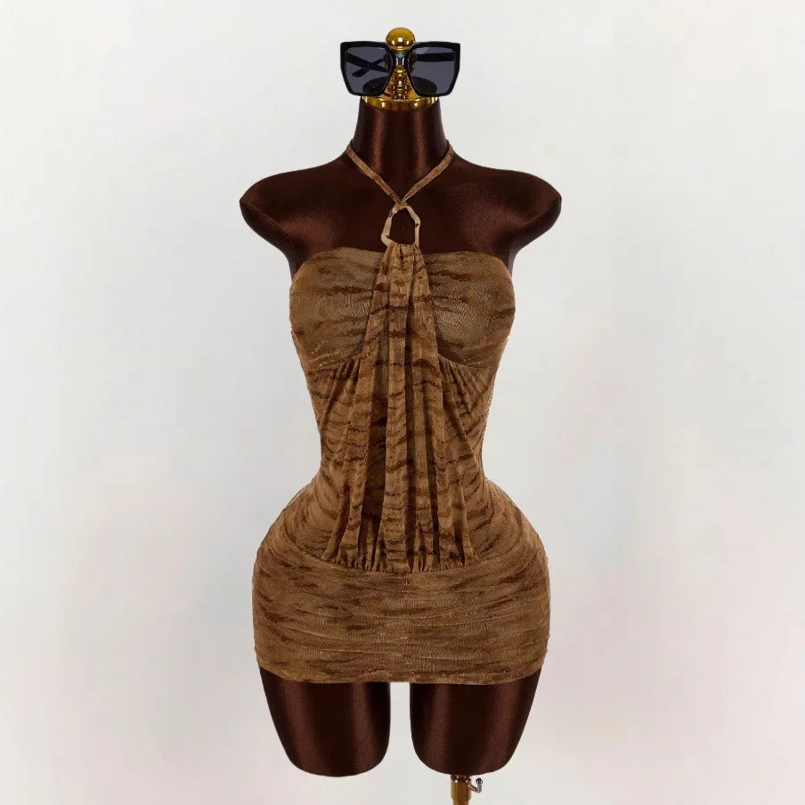 American Personalized Fashion Retro Short Hip Skirt Niche Sexy Backless Sleeveless Design Halter Dress for Women Hot girl sexy