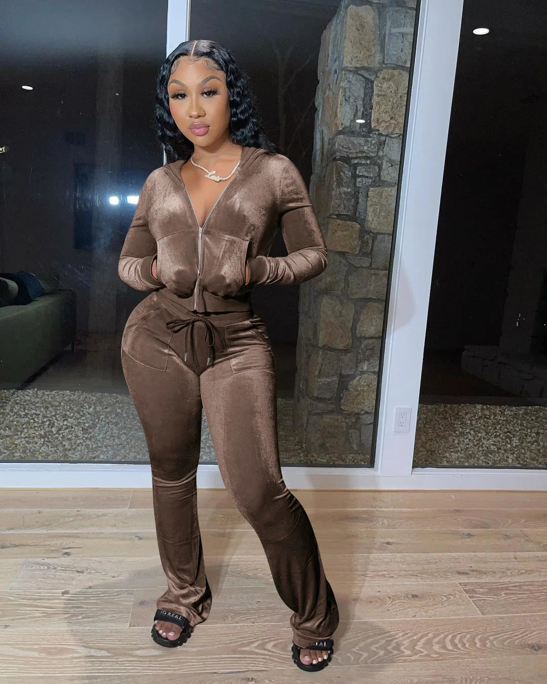 Street 2 Piece Sets Women Outfit Autumn Clothes Women 2025 Solid Hooded Sweatshirt Top and Pants Sets Velvet Tracksuit Woman Set