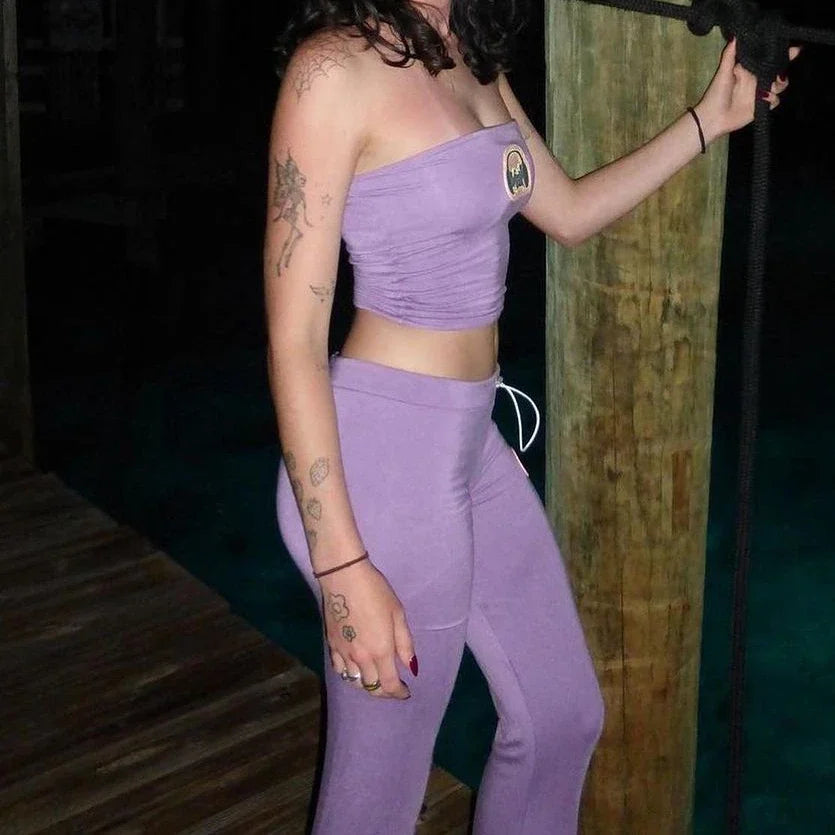 FAGADOER Y2k Fashion 2 Piece Sets Woman Outfit Embroidery Crop Top + Drawstring Flared Pants Suit Female Streetwear Clothing New