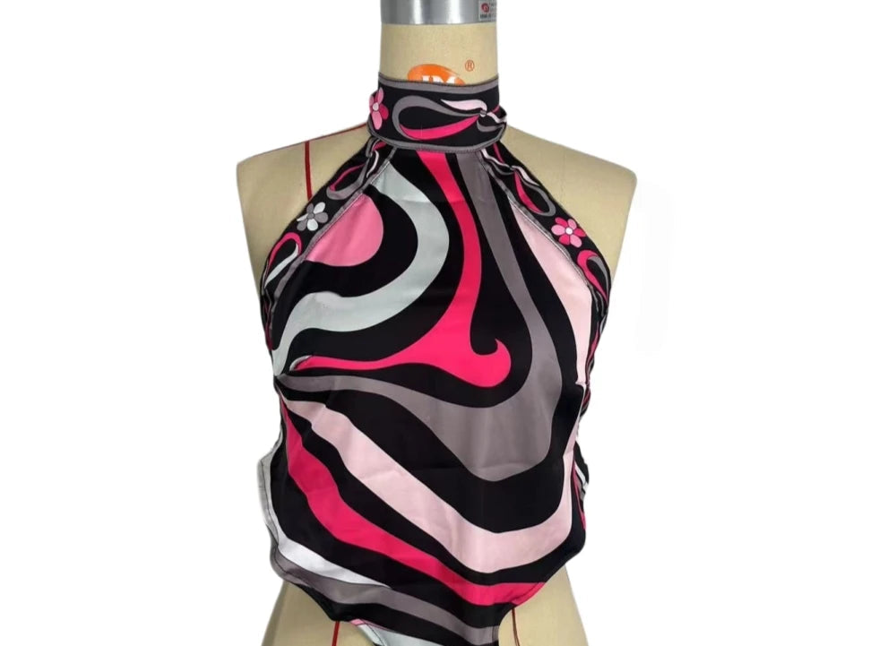 ITGIRLSOCIETY Halter Backless Top & Capri Pants Two Piece Set
