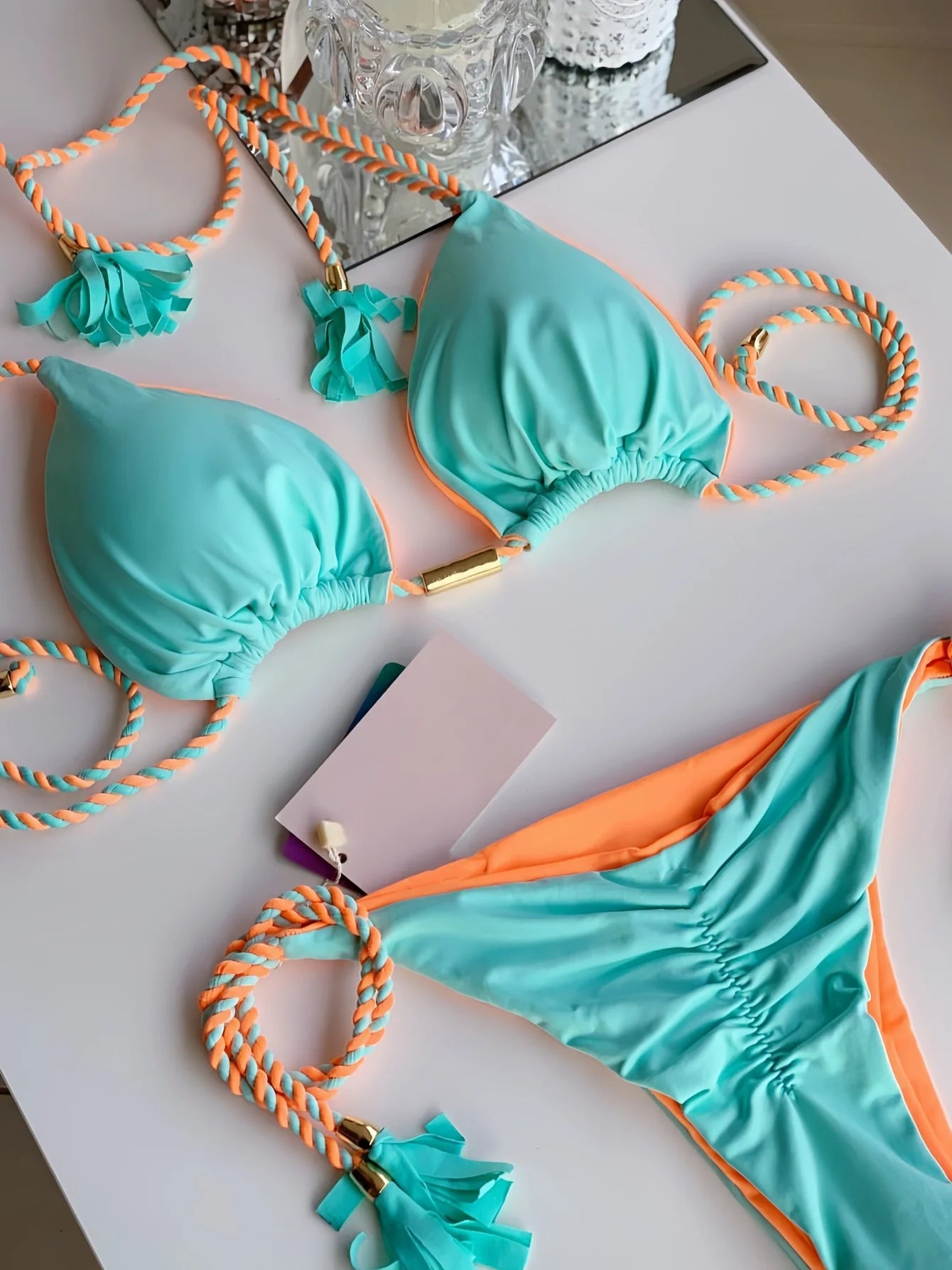 Sexy Solid color Two-piece Triangle Swimwear Women's Swimsuit Braiding rope Bikinis Set Beach Bathing Suit Brazilian Biquinis