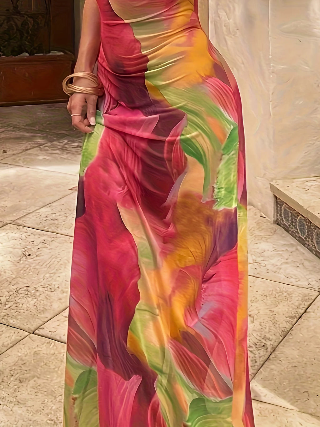 ITGIRLSOCIETY Floral Print Spaghetti Strap Maxi Dress