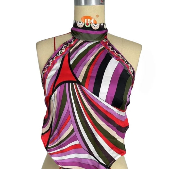 ITGIRLSOCIETY Halter Backless Top & Capri Pants Two Piece Set