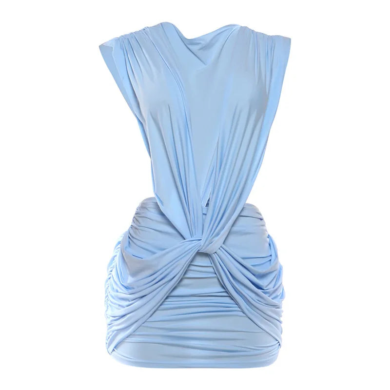 Y2K Hollow Out Women's Sexy Mini Dress Summer Sleeveless V Neck Backless Party Club Short Dresses Outfit Ruched Bodycon Gift