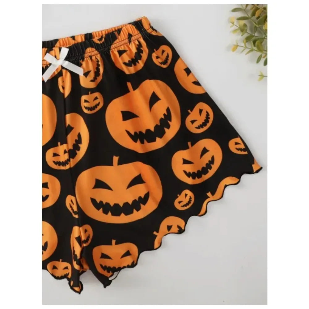 Halloween Pumpkin Print Two-Piece Pajamas Set
