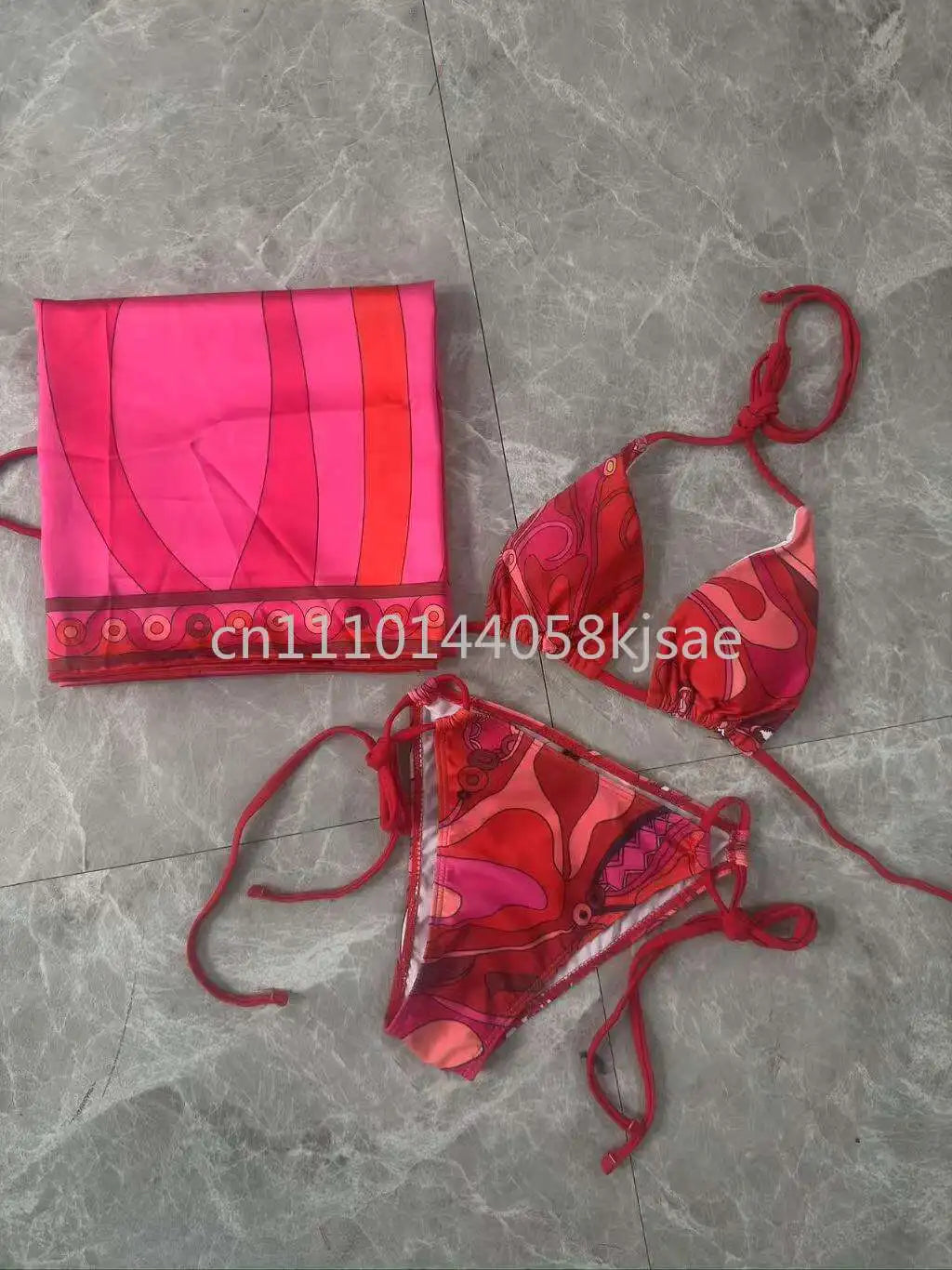 Classic Design Women's Red Bikini Sets Fashion Brand Lady Beachwear Headband Swimsuits Swimwear