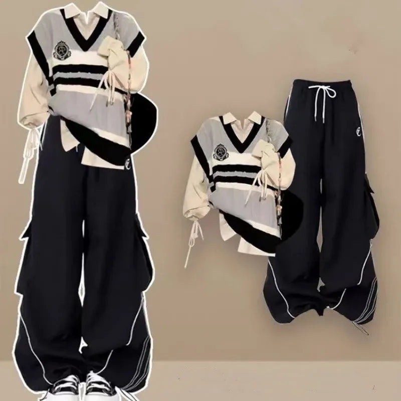 ITGIRLSOCIETY Vintage Knit Top & Cargo Pants Set