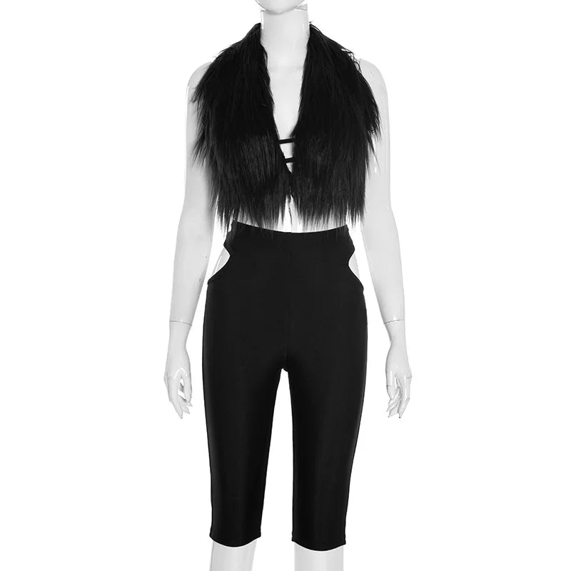 ITGIRLSOCIETY Faux Fur Vest & Cargo Pants Two Piece Set