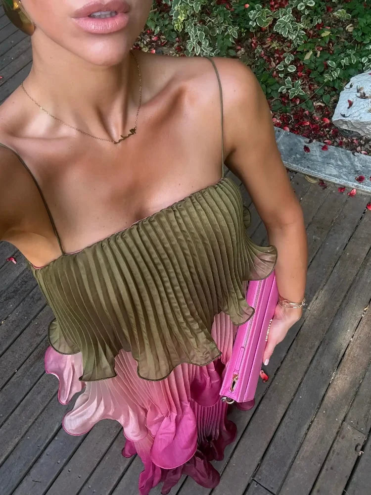 ITGIRLSOCIETY Ruffle Tiered Spaghetti Strap Maxi Dress