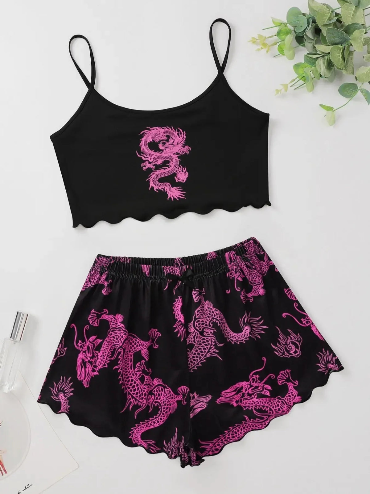 ITGIRLSOCIETY Sexy Dragon Print Halter Top & Shorts Pajama Set