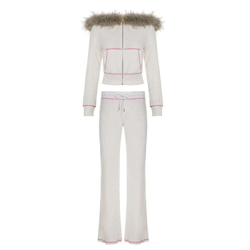 ITGIRLSOCIETY Velvet Tie-Dye Zip Hoodie & Flare Pants Tracksuit Set