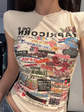 Y2K Women Printing T Shirts Summer Sexy Slim Short Sleeve Tops Female Fashion Gothic Streetwear Skinny Crop Tees New