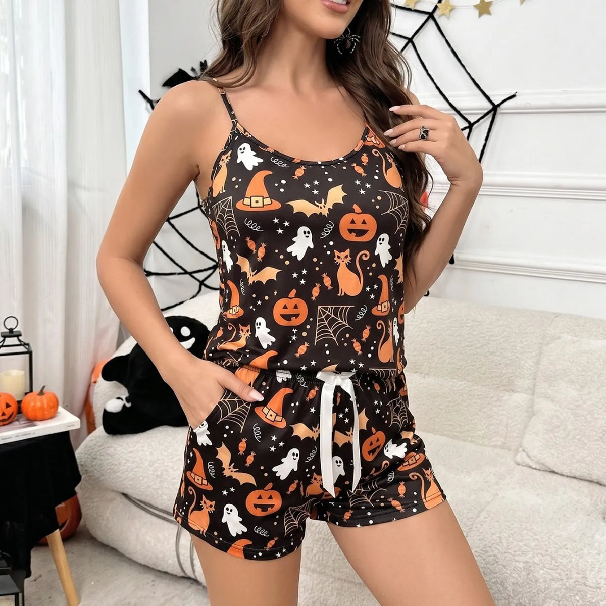 ITGIRLSOCIETY Spooky Pumpkin Ghost Cami Pajama Set