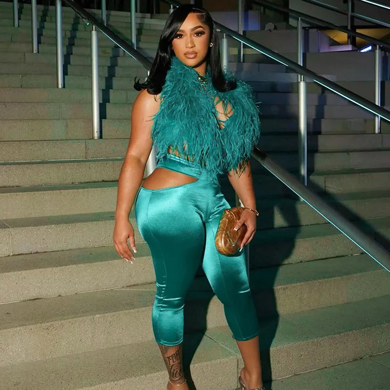 ITGIRLSOCIETY Faux Fur Vest & Cargo Pants Two Piece Set