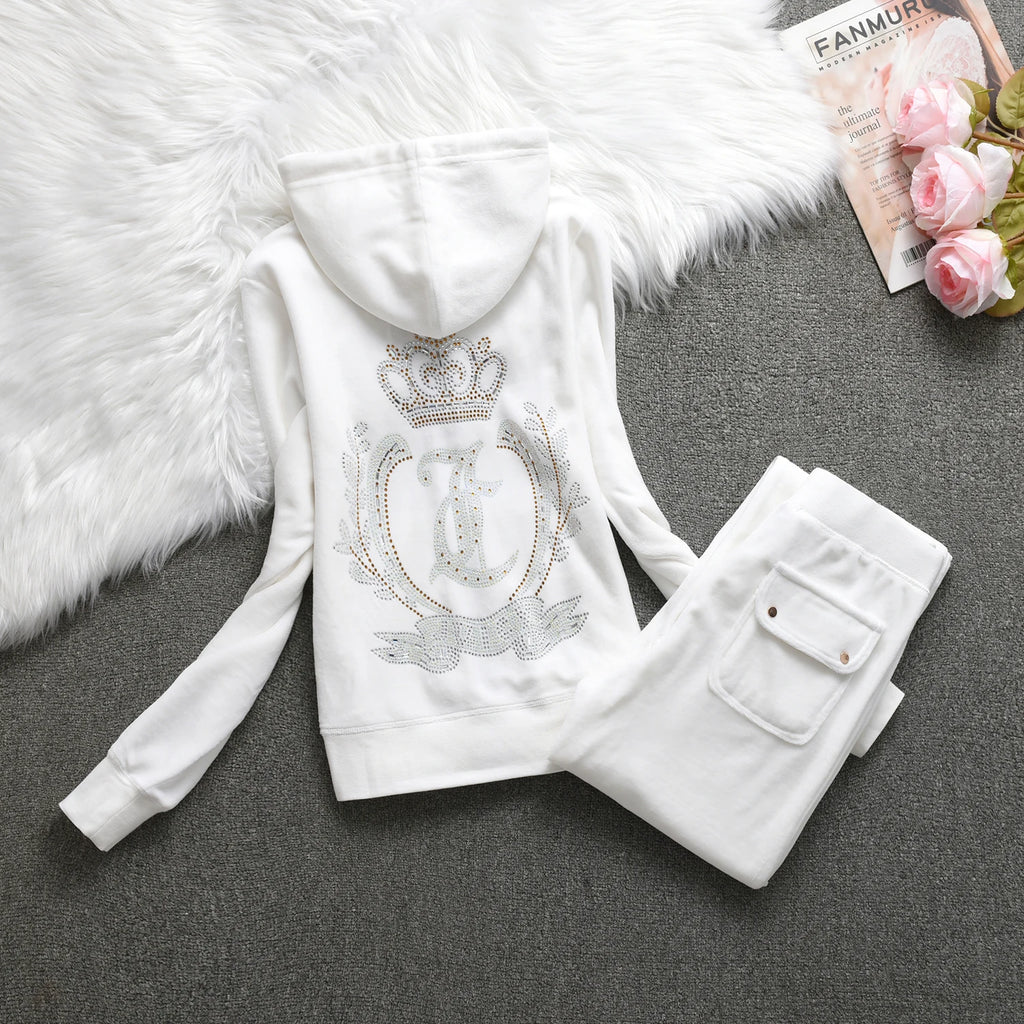 Velvet Tracksuit Hooded Winter Women Hooded Velvet Suit American Streetwear Casual Hooded Sweatshirt 2pc Casual Women's Suit
