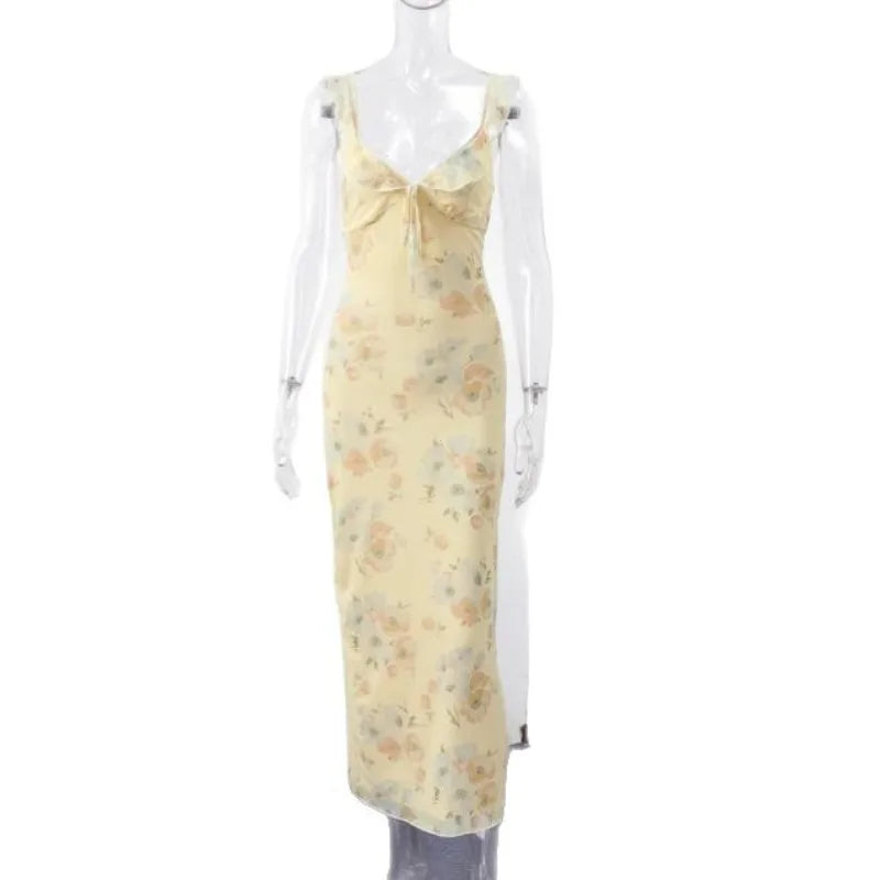 ITGIRLSOCIETY Sunny Floral Print Backless Spaghetti Strap Maxi Dress