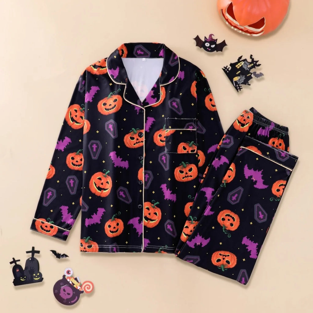 ITGIRLSOCIETY Halloween Print Long Sleeve Pajama Set