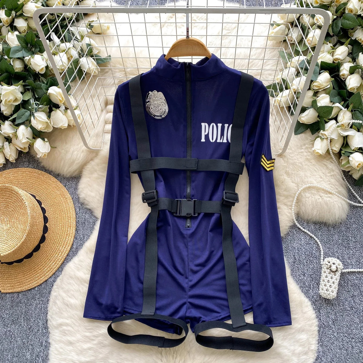 ITGIRLSOCIETY Sexy Police Uniform Long Sleeve Jumpsuit