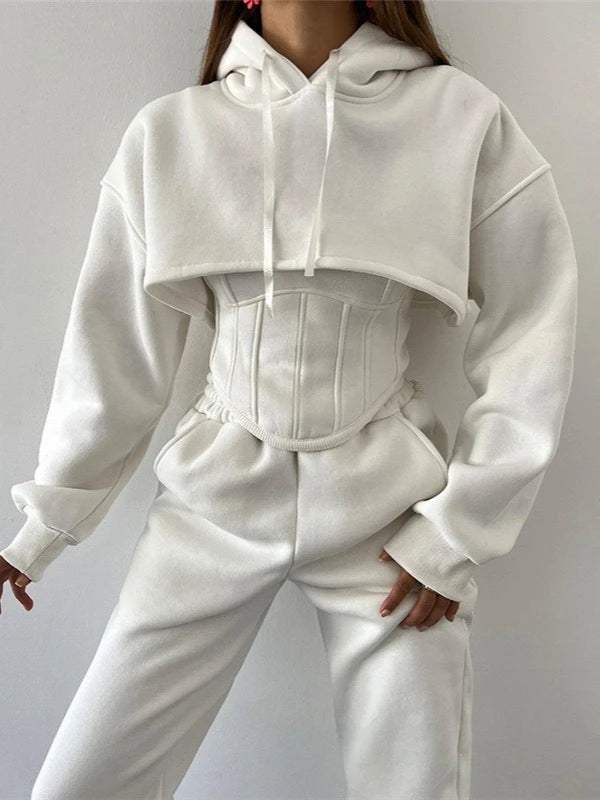Yaminiya Y2K Sexy Sportswear Women's 3 Piece Set Long Sleeved Hooded Cardigan+slim Fit Strapless Vest+straight Leg Wide Pants